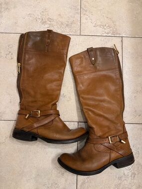 Steve Madden Vintage Women's Cognac Brown Mid-Calf Leather Riding Boots